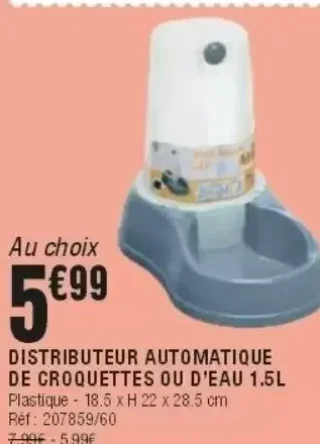 DISTRIBUTEUR AUTOMATIQUE DE CROQUETTES OU D'EAU 1.5L