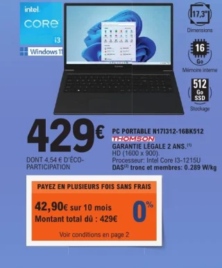 THOMSON PC PORTABLE N17I312-16BK512