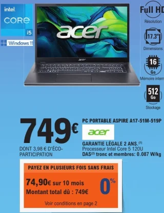 acer PC PORTABLE ASPIRE A17-51M-519P