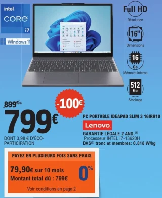 Lenovo PC PORTABLE IDEAPAD SLIM 3 16IRH10