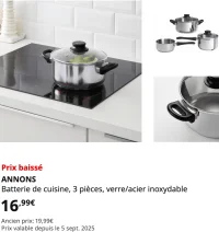 IKEA ANNONS Batterie de cuisine, 3 pièces, verre/acier inoxydable