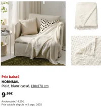 IKEA HORNMAL Plaid, blanc cassé, 130x170 cm