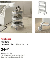 IKEA RÅSKOG Desserte, blanc, 28x38x61 cm