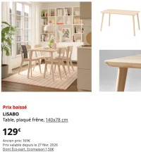 IKEA LISABO Table, plaqué frêne, 140x78 cm
