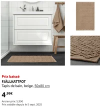 FJÄLLKATTFOT Tapis de bain, beige, 50x80 cm