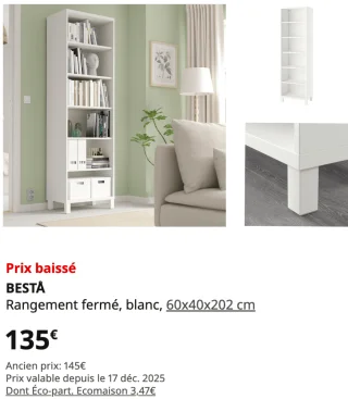 BESTÅ Rangement fermé, blanc, 60x40x202 cm