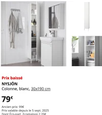 NYSJÖN Colonne, blanc, 30x190 cm