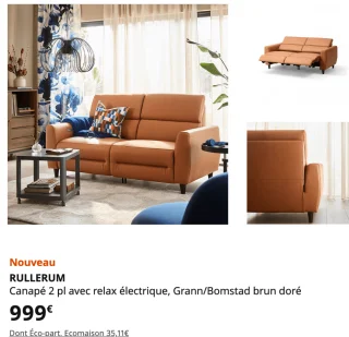 RULLERUM Canapé 2 pl avec relax électrique, Grann/Bomstad brun doré