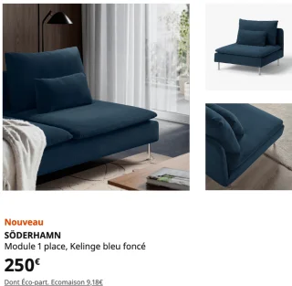 IKEA SÖDERHAMN Module 1 place, Kelinge bleu foncé