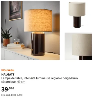 IKEA HALGATT Lampe de table, intensité lumineuse réglable beige/brun céramique, 49 cm