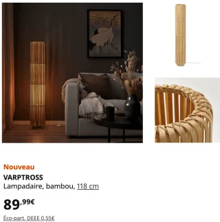 IKEA VARPTROSS Lampadaire, bambou, 118 cm