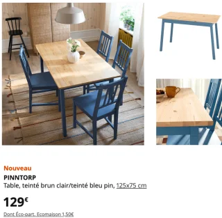IKEA PINNTORP Table, teinté brun clair/teinté bleu pin, 125x75 cm