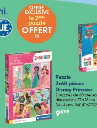 Puzzle 2x60 pièces Disney Princess Clementoni