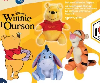 Peluche Winnie, Tigrou ou Bourriquet Disney