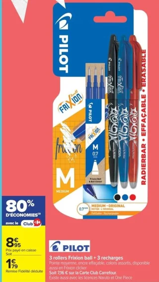 PILOT 3 rollers Frixion ball + 3 recharges
