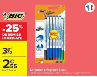 12 feutres effaçables à sec BIC Velleda