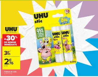 2 bâtons de colle UHU stic Bob l'Éponge