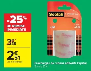 3 recharges de rubans adhésifs Crystal Scotch