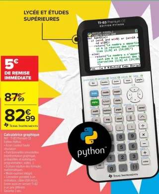Calculatrice graphique Texas Instruments TI-83 Premium CE Edition Python