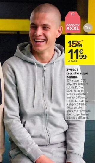 Sweat à capuche zippé homme Tex