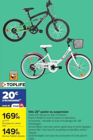 Vélo 20" panier ou suspension Toplife