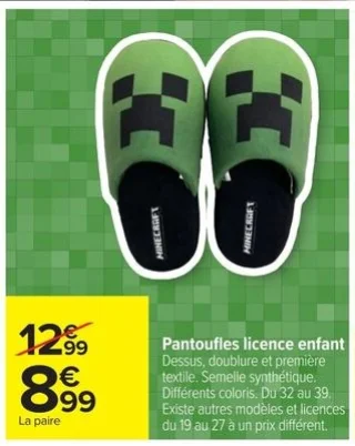 Pantoufles licence enfant Minecraft