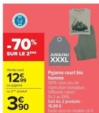 Pyjama court bio homme