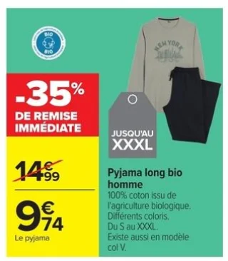 Pyjama long bio homme