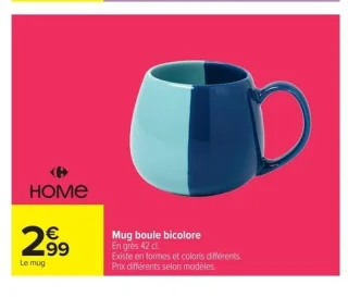 Mug boule bicolore Carrefour HOME