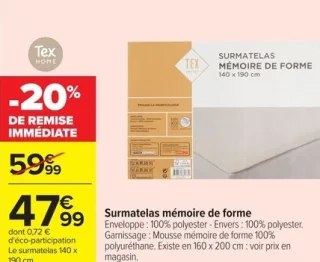 Surmatelas mémoire de forme Tex Home
