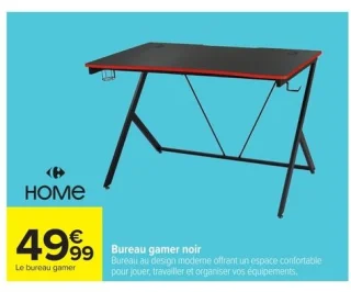 Bureau gamer noir Carrefour Home