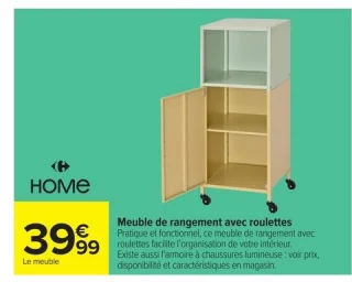 Meuble de rangement avec roulettes Carrefour Home