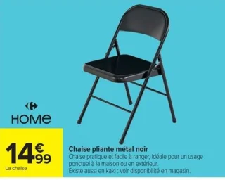Chaise pliante métal noir Carrefour Home