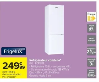 Réfrigérateur combiné Frigelux RC168BE