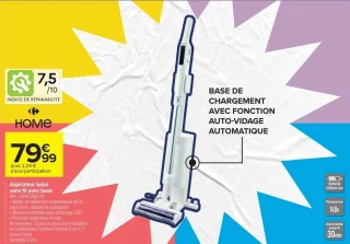 Aspirateur balai sans fil avec base Carrefour Home HAVC200-26
