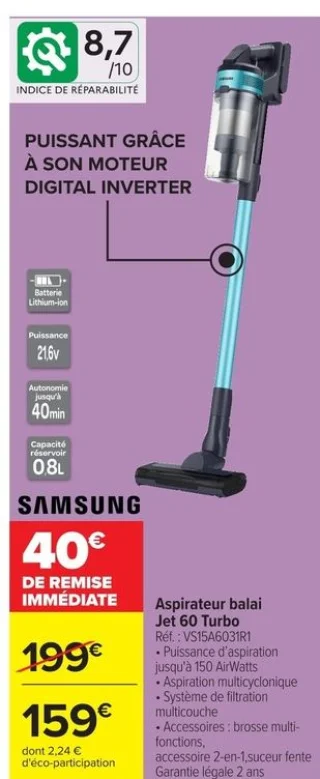 Aspirateur balai Samsung Jet 60 Turbo