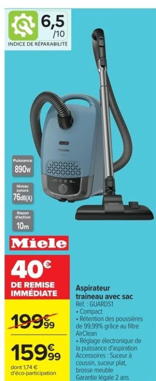 Aspirateur traineau avec sac Miele
