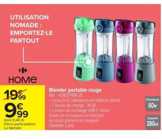 Home Blender portable rouge HSB37PBR-25