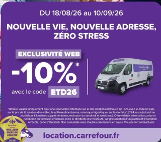 Carrefour Location -10% sur la location d'un véhicule utilitaire avec le code ETD26