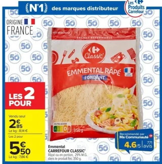 Emmental CARREFOUR CLASSIC' Râpé ou en portion