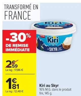 Kiri au Skyr 16% M.G. dans le produit fini, 145 g.