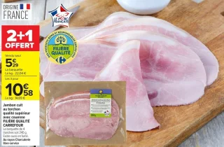 Jambon cuit au torchon qualité supérieur avec couenne FILIÈRE QUALITÉ CARREFOUR