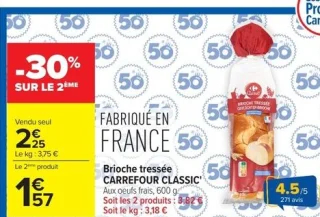 Brioche tressée CARREFOUR CLASSIC' Aux oeufs frais
