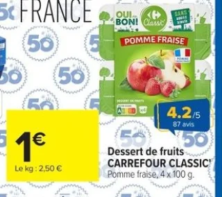 Dessert de fruits CARREFOUR CLASSIC Pomme fraise