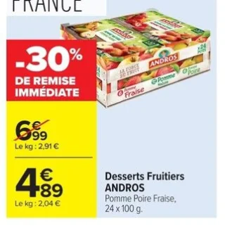 Desserts Fruitiers ANDROS Pomme Poire Fraise