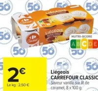 Liégeois CARREFOUR CLASSIC Saveur vanille sur lit de caramel