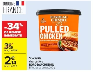Spécialité charcutière BORDEAU CHESNEL Effilochés de poulet