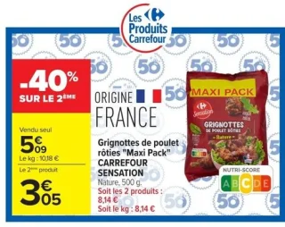 Grignottes de poulet rôties "Maxi Pack" CARREFOUR SENSATION Nature