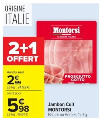 Jambon Cuit MONTORSI Nature ou Herbes, 120 g