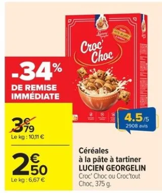 Céréales à la pâte à tartiner Lucien Georgelin Croc' Choc